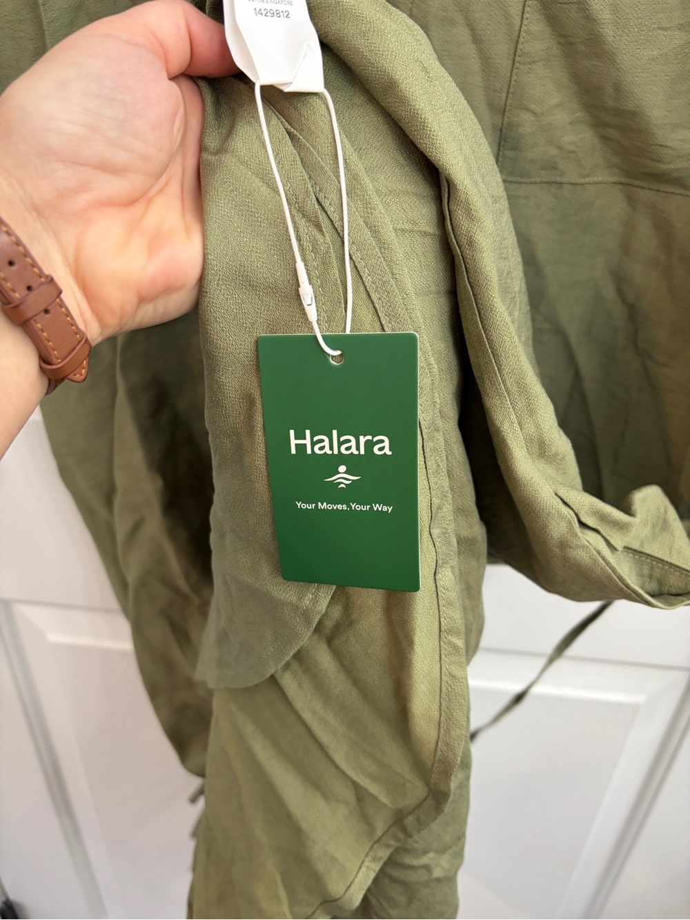 Halara Women's Olive Green Button-Front Shirt Dress - Picture 6 of 6